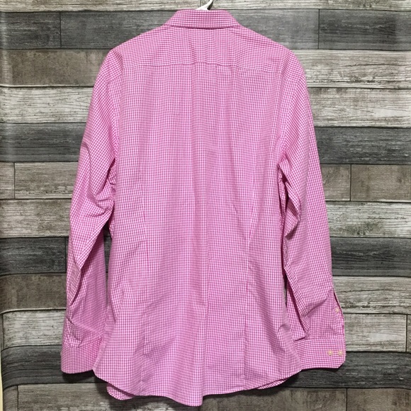 Banana Republic Non Iron Tailored Slim Fit Gingham Plaid Men’s XL Pink White - Picture 6 of 8